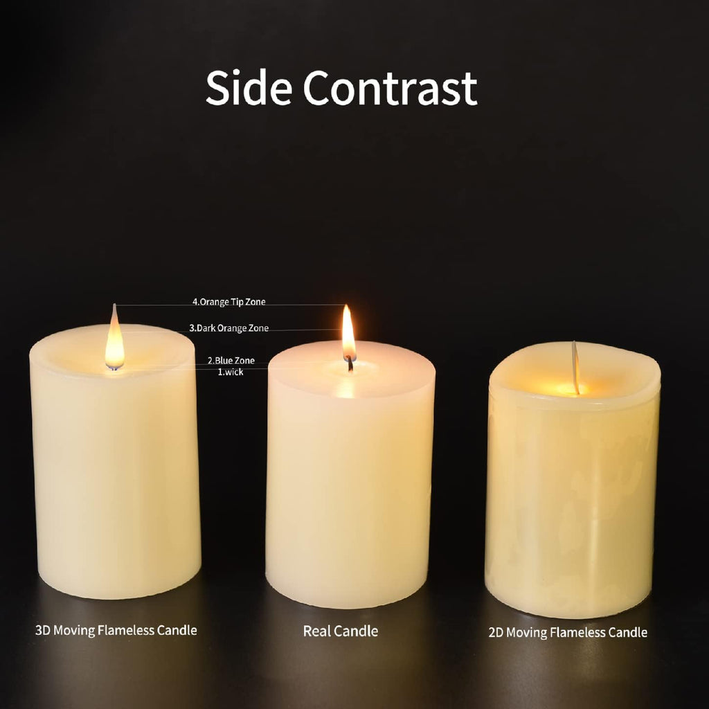 Flameless Pillar Candles Flickering with Remote Timer, Battery Operated LED Candles Up to 400 Hours, 3D Moving Flame Real Wax Candles. (Ivory with Teardrop)