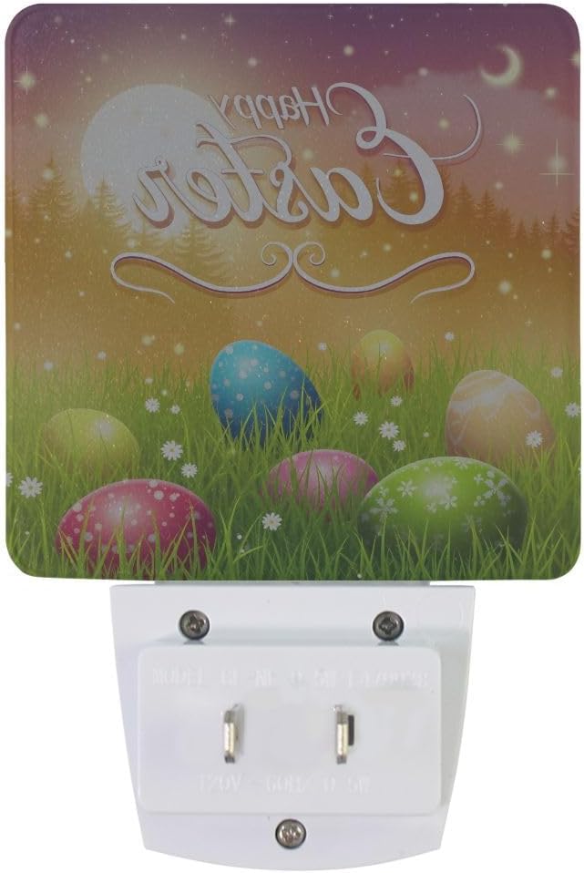 Plug-in LED Night Light Lamp, Happy Easter Eggs with Dusk to Dawn Sensor for Bedroom, Bathroom, Hallway, Stairways, or Any Dark Room, 2-Pack