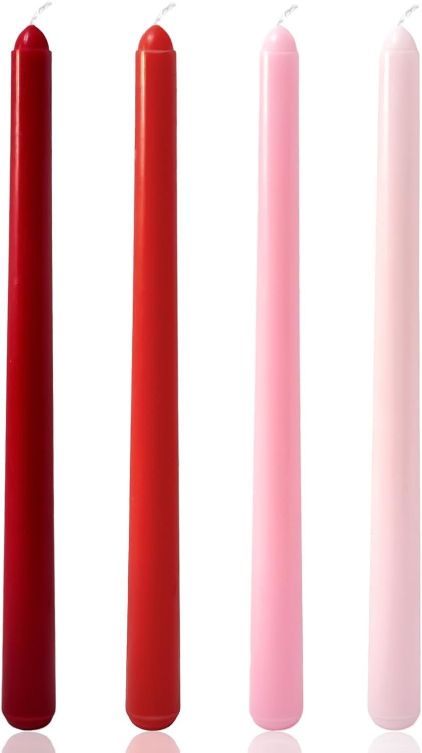10 Inch Gradient-red Taper Candles, 4 Packs Unscented Candlesticks for Dinner, Wedding, Valentine’s Day and Home Decoration, Dripless and Smokeless, 8-10 Hours Burn