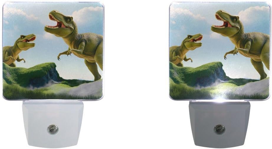 Plug-in LED Night Light Lamp Dinosaur Printing with Dusk to Dawn Sensor for Bedroom, Bathroom, Hallway, Stairways, 0.5W-2 Pack