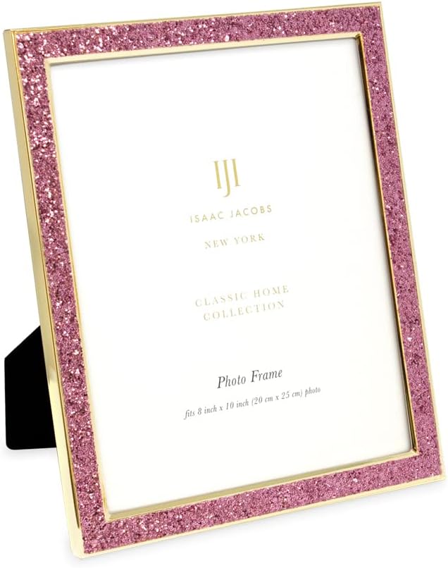 Isaac Jacobs 8x10 Pink Glitter Glitter w/Gold Metal Picture Frame w/Easel
