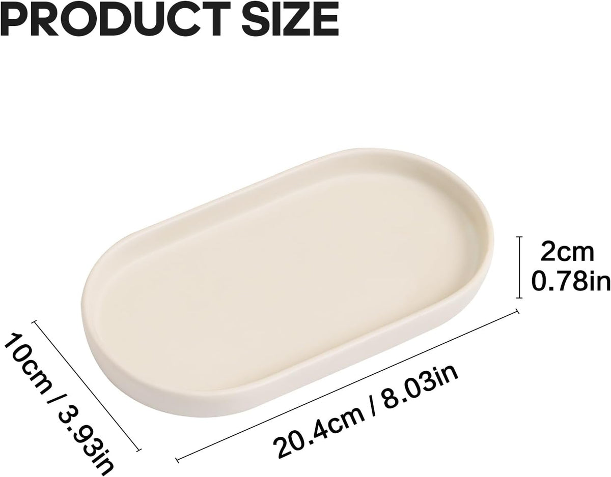 2 Pack Matte Beige Round Soap Dispenser Tray - 8'' Ceramic Vanity Tray & Organizer Plate Set, Bathroom & Kitchen Countertop Decor for Soap Dispenser, Jewelry, Cosmetics, Sink