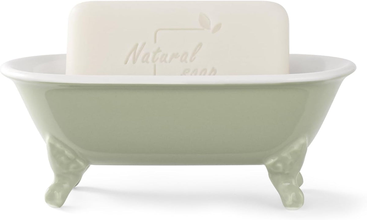 6.5" Mini Clawfoot Bathtub Soap Dish,Bar Soap Holder,Seige Green