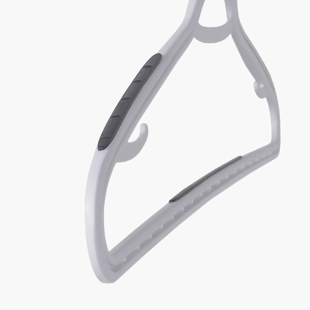 Neatfreak Slim Non Slip Hangers - Space Saving Set of 10 With Lingerie Hooks and Pants/Accessories Bar - Patented W Frame White Plastic Hangers