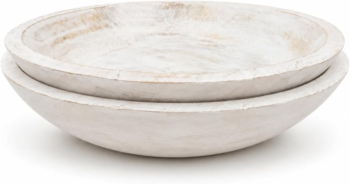 Decorative Wooden Bowl for Keys Fruit Bowl For Kitchen Counter White