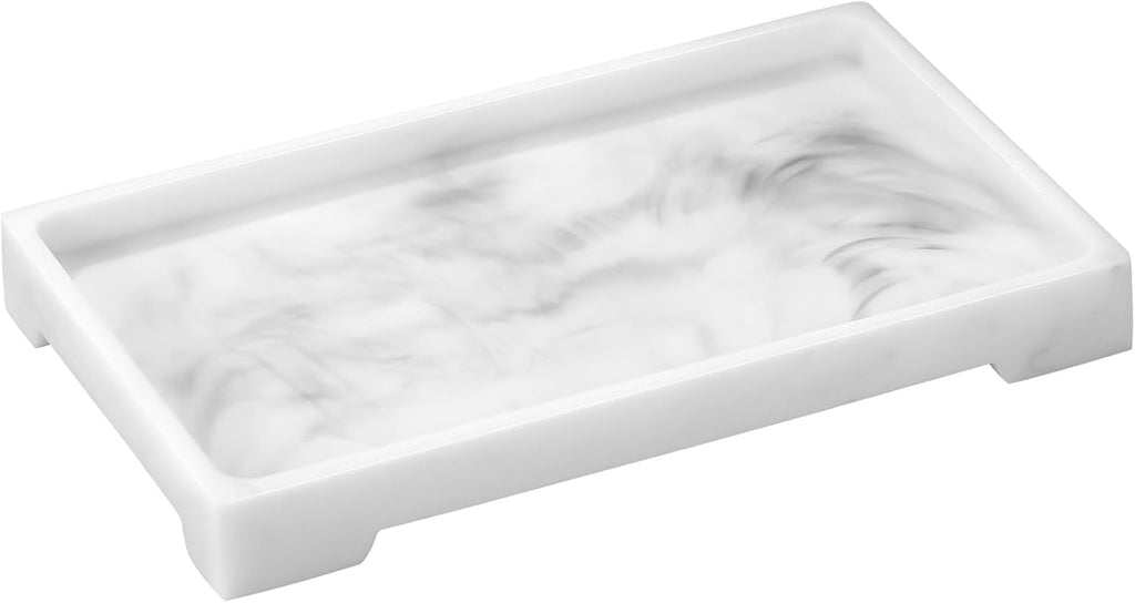 Luxspire Marble Tray for Soap Dispenser Perfume Jewelry, M, Marble White