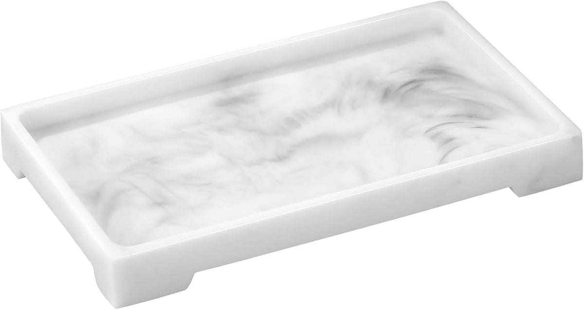 Luxspire Marble Tray for Soap Dispenser Perfume Jewelry, M, Marble White