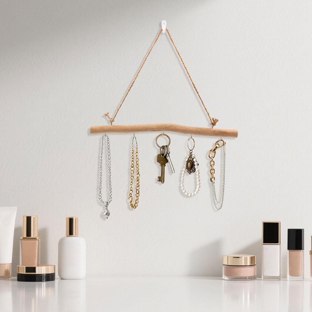 15.7in Driftwood Jewelry Organizer, Tree Wall Hanging Decor with 5 Hooks