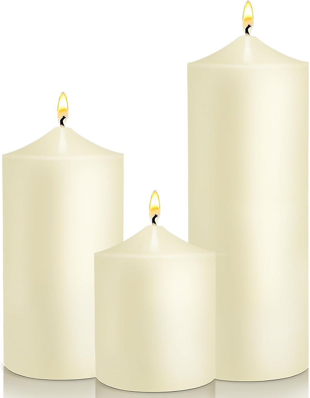 Pillar Candles 3 x 4, 6, and 8 inches, Large Handmade Candles Set of 3, Ivory Decorative Candles for Wedding, Home Decoration, Dinner, Church