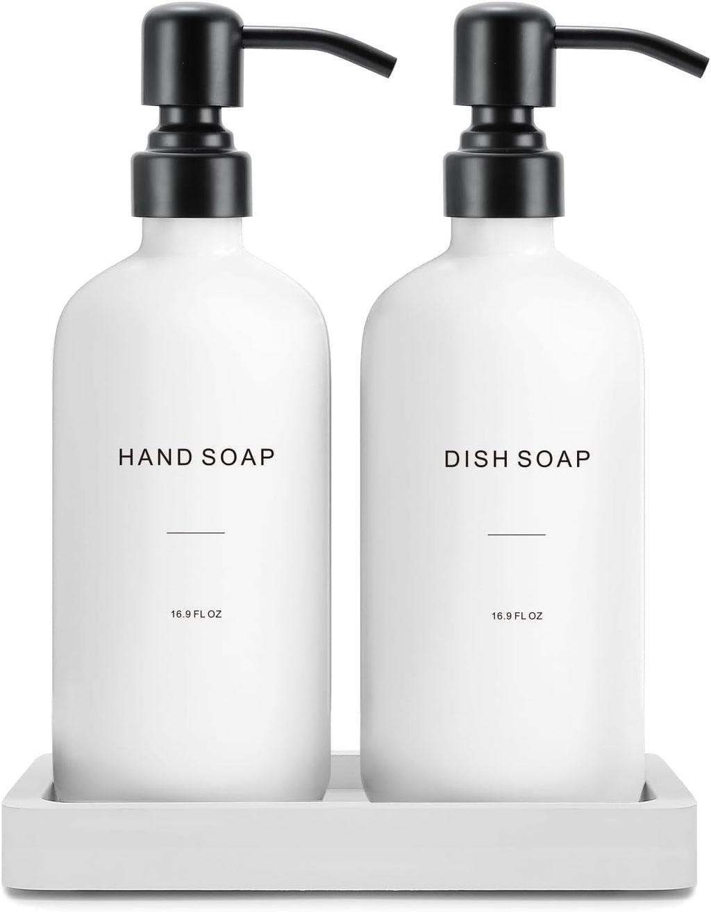 Prus Waso Kitchen Soap Dispenser Set, White Soap Dispenser with Black Stainless Steel Pump, Perfect for Modern Kitchen Decor. (White)