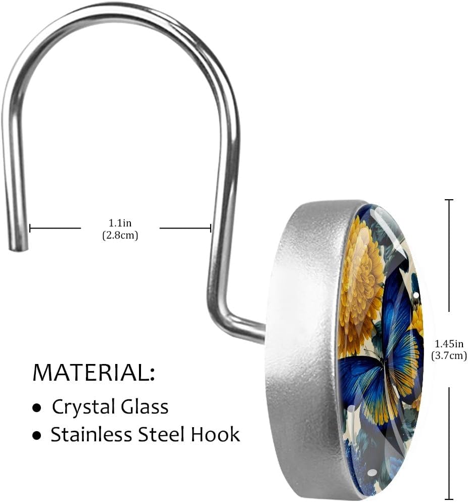 12 Pcs Butterfly Round Shower Curtain Hooks Stainless Steel Decorative Hanger Rings for Bathroom Kitchen Bedroom Curtain Rods