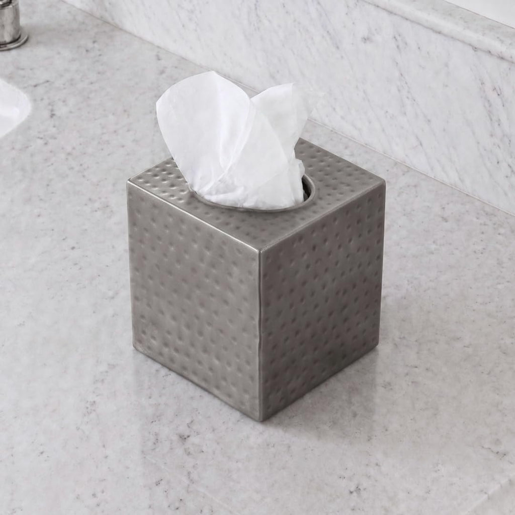 Monarch Abode Tissue Box Cover Square – Hand Hammered Pewter Metal Tissue Holder Box for Bathroom Accessory, Aesthetic Decorative Facial Napkin Cube for Modern Home Decor