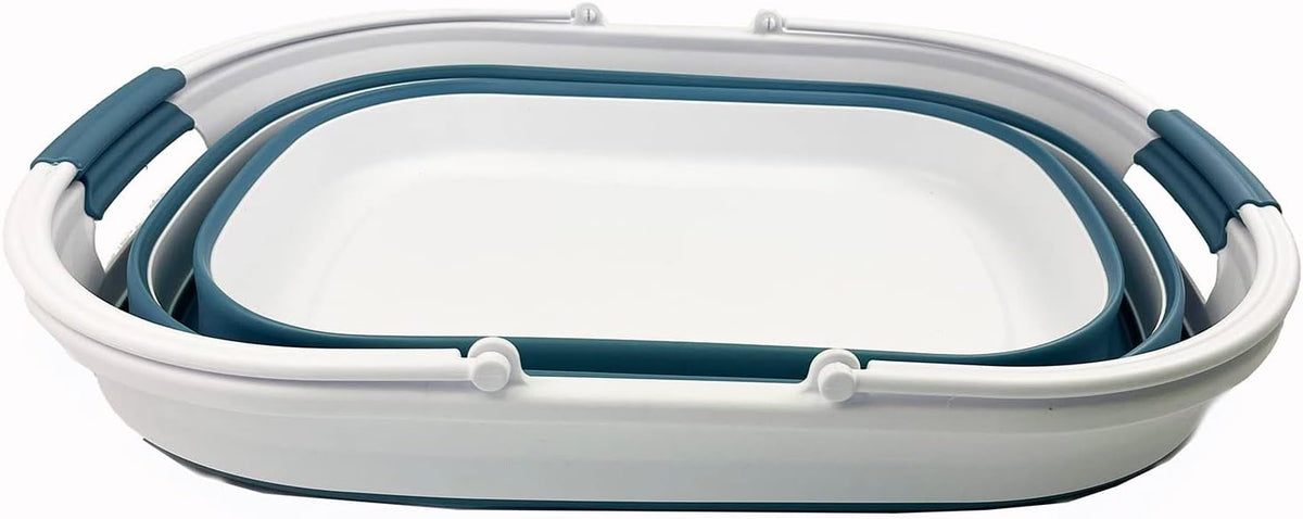 SAMMART 38L (10 Gallons) Collapsible Plastic Laundry Basket - Foldable Storage Container/Organizer - Portable Washing Tub - Space Saving Laundry Hamper (White/Adriatic Blue)