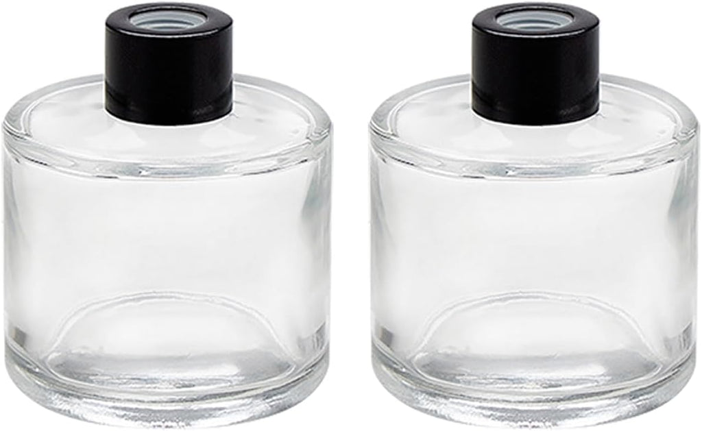 Set of 2 Glass Essential Oils Diffuser Bottles Fragrance Bottle Jars Containers for DIY Replacement Reed Diffuser Sticks Sets Essential Oils Crafts Decor (50ML Black Cap)
