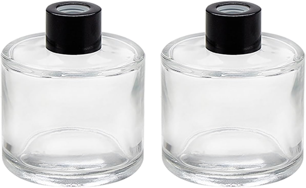 Set of 2 Glass Essential Oils Diffuser Bottles Fragrance Bottle Jars Containers for DIY Replacement Reed Diffuser Sticks Sets Essential Oils Crafts Decor (50ML Black Cap)