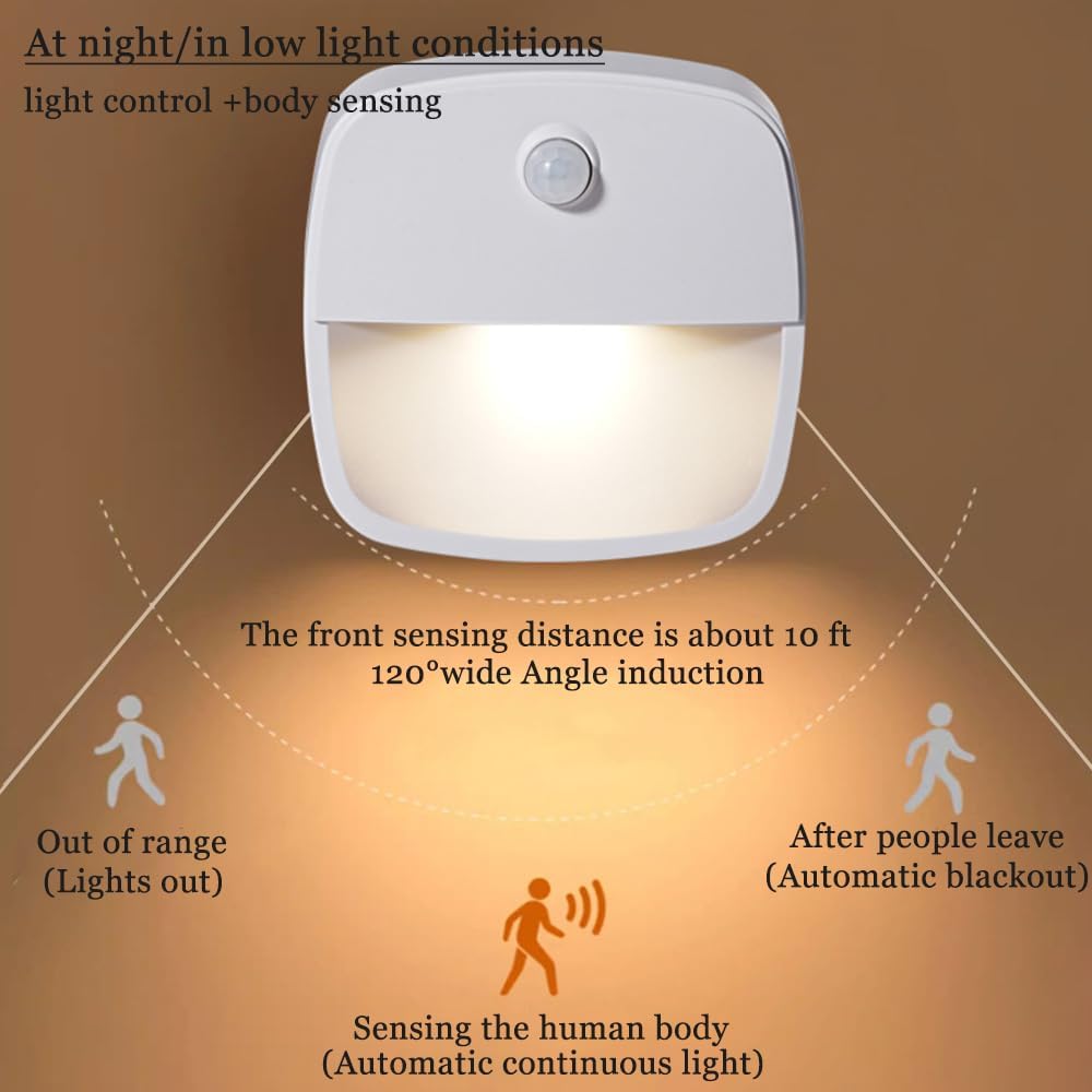 Consss Motion Activated Night Light,Nightlights with Light Sensors Dual Color Modes 6000K White Light/3000K Warm Light Adhesive Installation for Bedroom, Kitchen, Stairs, Hallway,Garage,2 Pack
