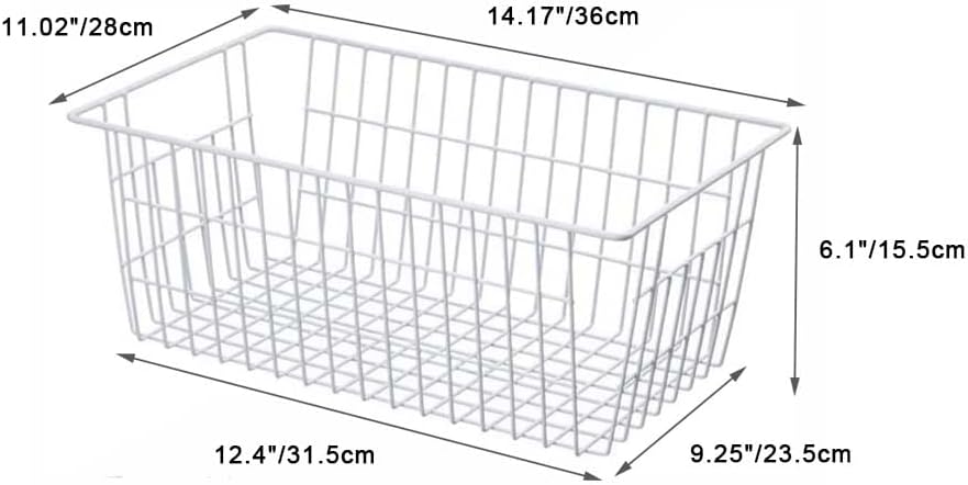 SANNO Freezer Baskets, Pantrty Storage Bins, Farmhouse Metal Wire Organizer for Kitchen Pantry Organizer 14"x11"x6"