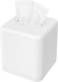 Livelab Tissue Box Cover with Base, Square Plastic Tissue Box Holder Decorative Tissue Cover Modern Cube Facial Tissue Dispenser for Bathroom Vanity Countertop, Living Room, Bedroom, Office - White
