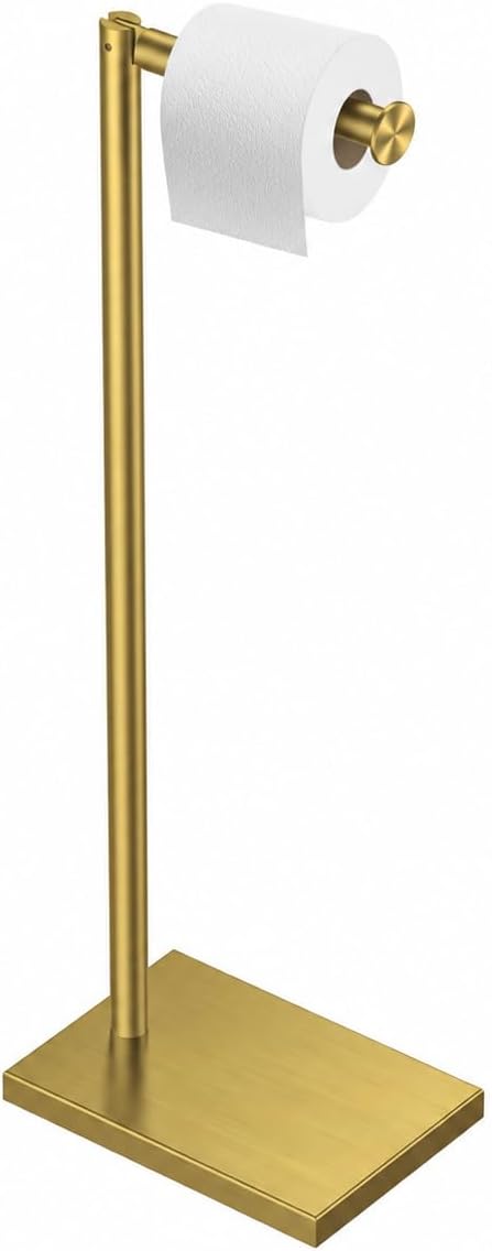 FORIOUS Toilet Paper Holder Stand with Weighted Base, Brushed Gold