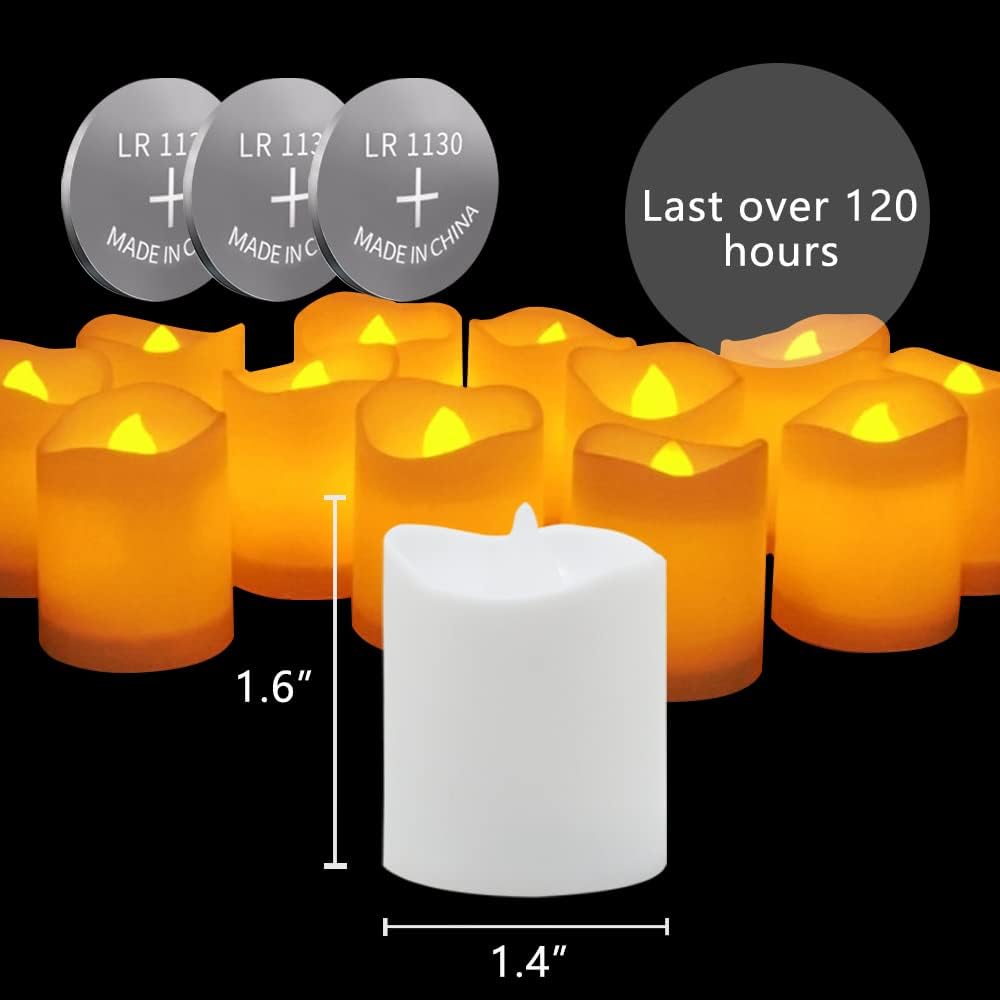 Novelty Place Flameless Flickering Votive Candles, 12 Pack Battery Operated LED Tea Lights, Fake Electric Candles for Wedding, Table, Halloween & Christmas Decorations