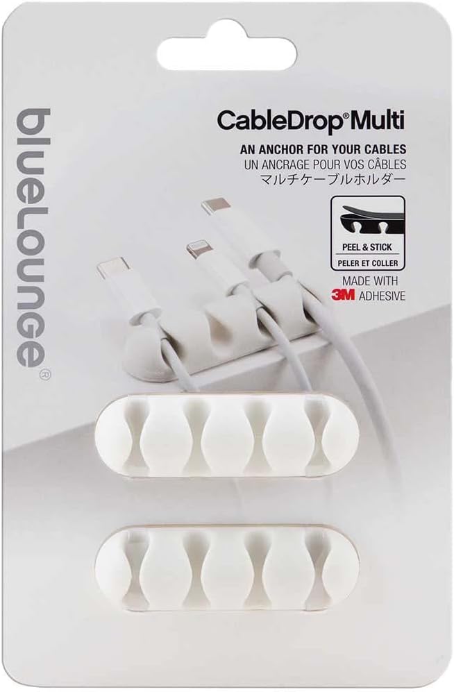 Bluelounge BLUCDMU-WH CableDrop Multi Multi-Cable Router Clips, 2 Count (White)