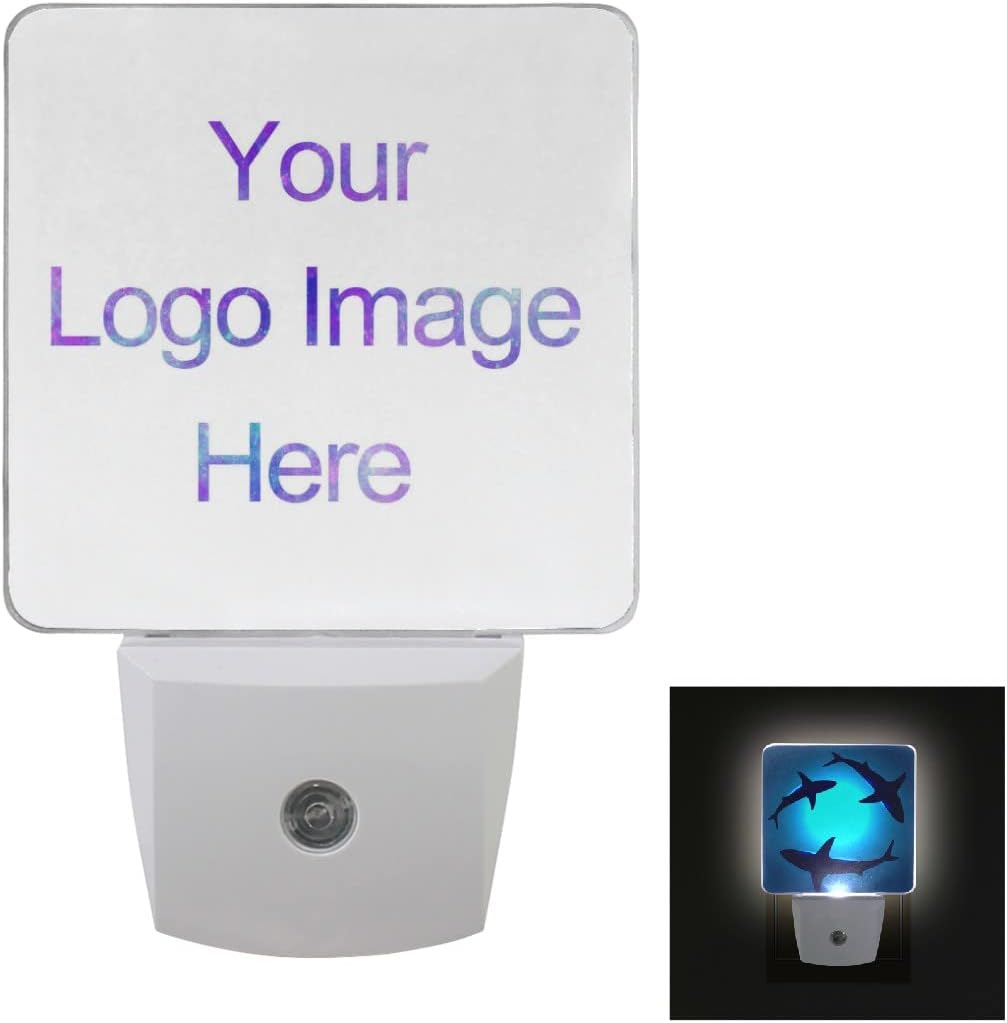 Naanle Set of 2 Custom Personalized Night Light Auto Sensor Led Customize Logo Image Dusk to Dawn Night Light Plug in Indoor Nightlight for Bedroom Bathroom Kitchen Hallway Stairs