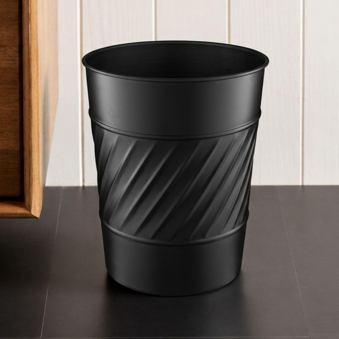Monarch Abode Metal Bathroom Trash Can – Waste Basket for Bedroom, Office Desk, & Dorm, Handcrafted Wave Embossed, Durable Decorative Black Small Trash Can Bathroom Garbage Bin Wastebasket