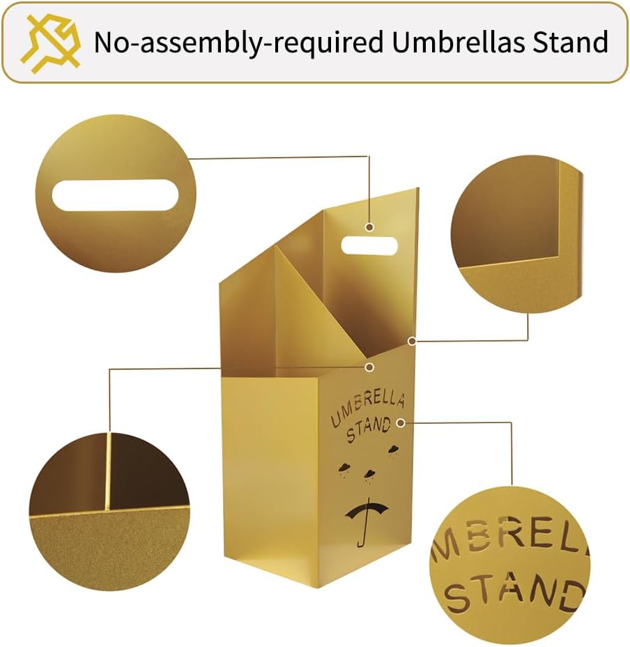 9.84" D x 7.87" W x 23.62" H Detachable Base Umbrella Stand - Elegant Raindrop Design, Water Collection Tray, Gold/Black Finish, Durable Home & Office Organizer