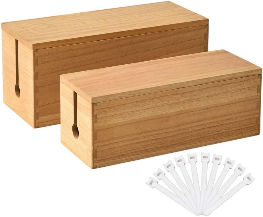 KIRIGEN Wooden Cable Management Box Set of 2, Cord Organizer, Natural
