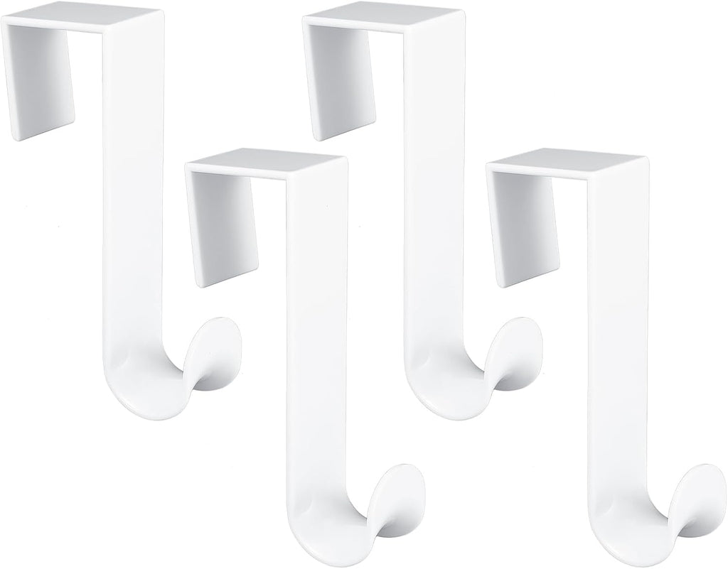 Giantree Plastic Over The Door Hooks, 4 Pack Door Hanger Hook White Coat Rack Hook, Plastic Over Doors Hooks for Hanging Clothes Towels for Bedroom Kitchen Bathroom