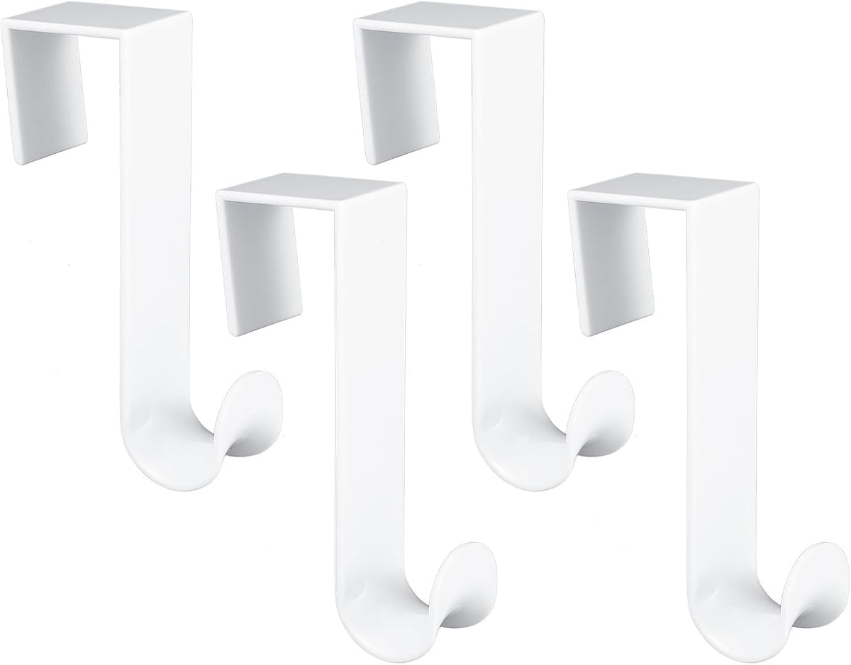Giantree Plastic Over The Door Hooks, 4 Pack Door Hanger Hook White Coat Rack Hook, Plastic Over Doors Hooks for Hanging Clothes Towels for Bedroom Kitchen Bathroom