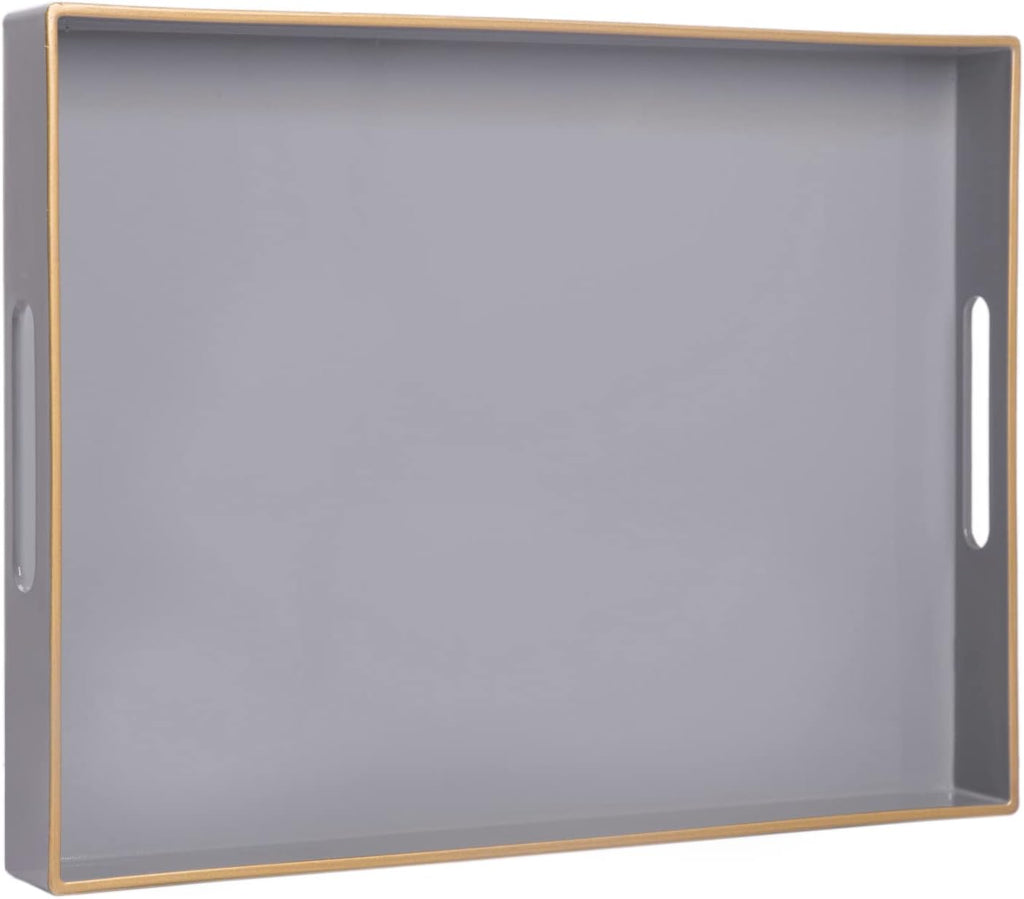 MAONAME Gray Decorative Tray, Rectanrle Plastic Serving Tray with Handles