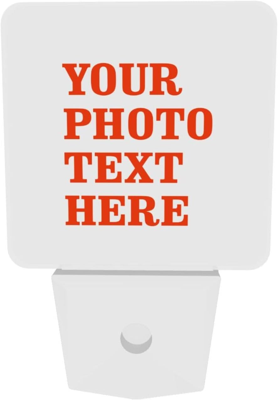Set of 2 Custom Personalized Led Night Lights, Customize Photo Logo Text Auto Dusk-to-Dawn Sensor Night Lamp Plug-in Home Decorative for Bathroom Hallway Stairs