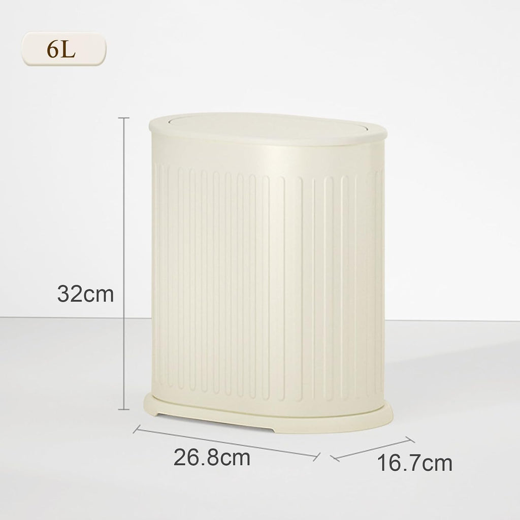 1.6 Gallon Trash Can with Lid, Small Bathroom Trash Can Wastebasket, Slim Garbage Can with Inner Bucket, Press Top Lid Garbage Container Bin for Kitchen, Home, Office, Bedroom, Living Room