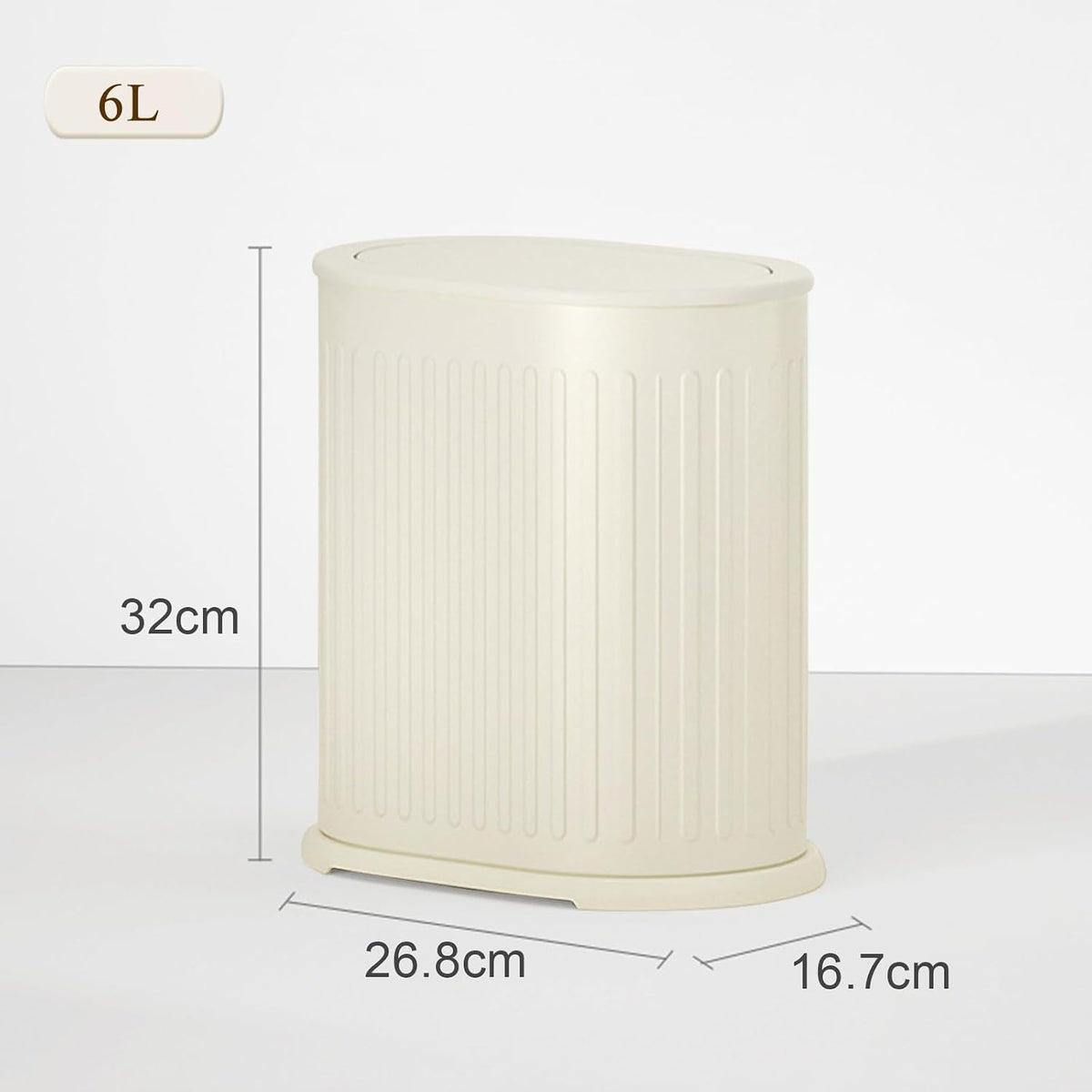 1.6 Gallon Trash Can with Lid, Small Bathroom Trash Can Wastebasket, Slim Garbage Can with Inner Bucket, Press Top Lid Garbage Container Bin for Kitchen, Home, Office, Bedroom, Living Room