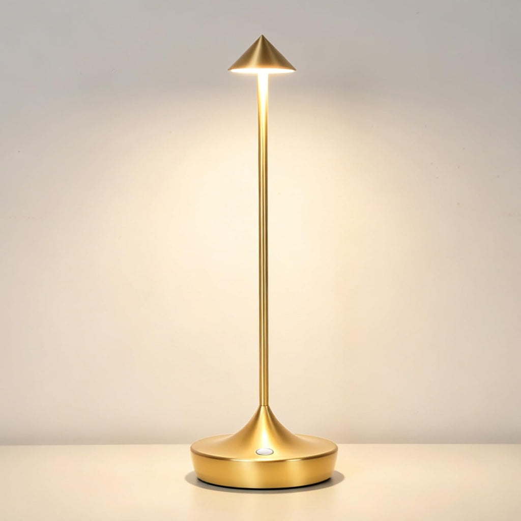 Cordless LED Table Lamp, Rechargeable, 3 Color Dimmable, Gold