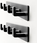 Black Coat Rack Wall Mount - 12.5" Rail with 4 Right-Angle Hooks(2 Pack)