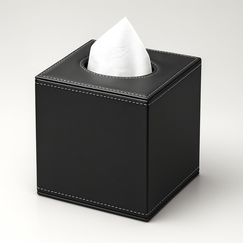 PU Leather Tissue Box Cover with Magnetic Bottom – Square Cube Dispenser for Home, Office, Car, Hotel – Modern Tissue Holder Square for Kleenex, Stylish 5.3″*5.3″*5.8″