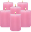 2.75“ x 4” Hand Poured Unscented Pink Candles, Dripless Pillar Candles Set of 6, Long Burning, Clean and Neat, Burn Time Approx. 90 Hours, Rustic, Weddings, Dinner Parties, Christmas, and Home Décor