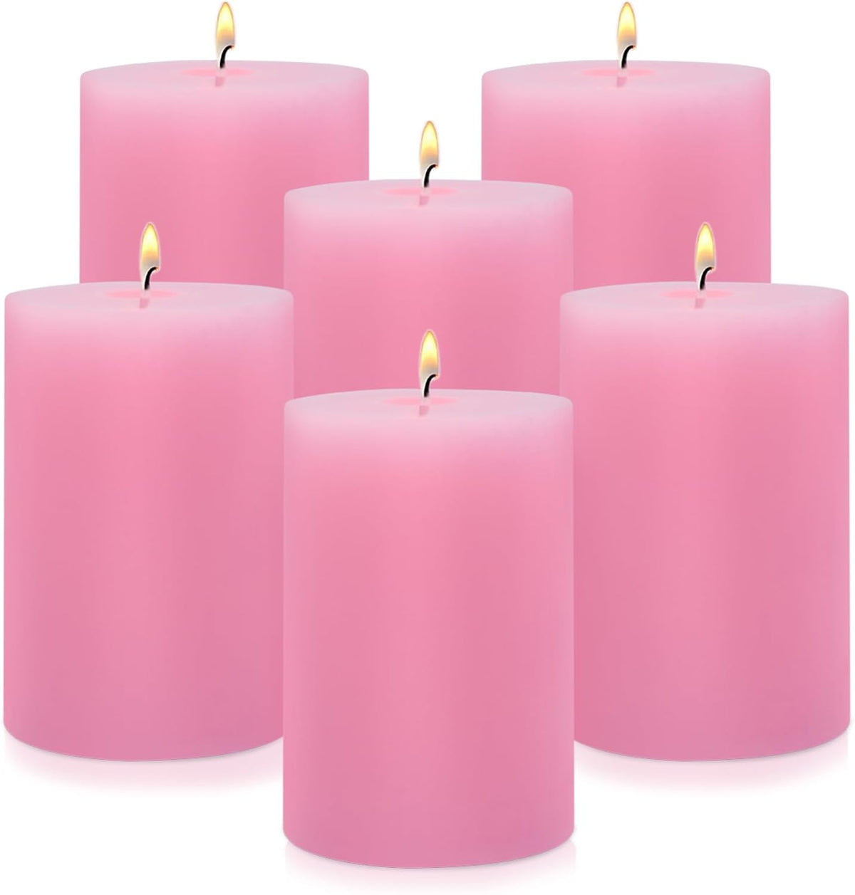 2.75“ x 4” Hand Poured Unscented Pink Candles, Dripless Pillar Candles Set of 6, Long Burning, Clean and Neat, Burn Time Approx. 90 Hours, Rustic, Weddings, Dinner Parties, Christmas, and Home Décor