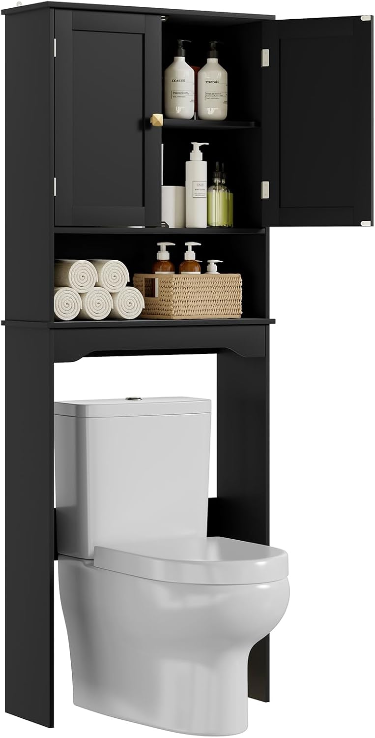 RRX Over The Toilet Storage Cabinet, Bathroom Above Organizer (Black)
