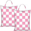 "pink and white checkerboard plaid 2-Pack Travel Laundry Bags for Dirty Clothes- Large Waterproof Laundry Tote, Wet & Dry Use, Reusable Foldable Carry Handles for Vacation, Gym & Dorm"