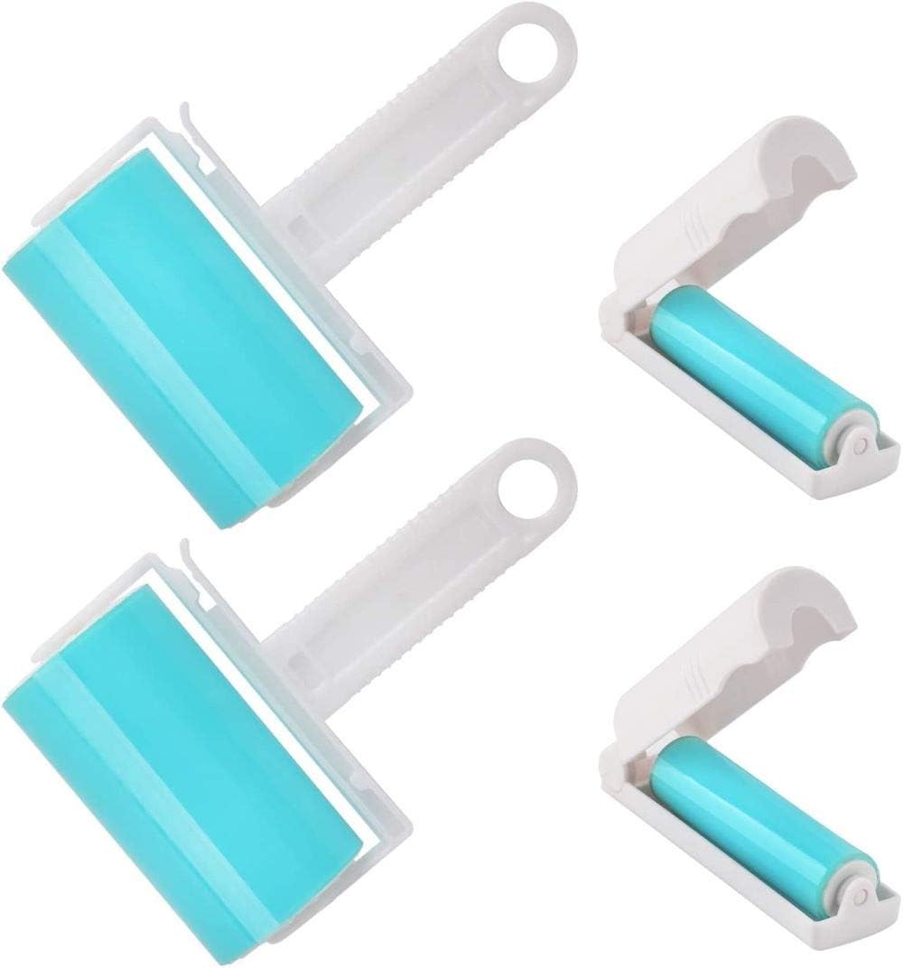 NUOBUT Reusable Sticky Lint Roller, 2 Large & 2 Mini, 4 Pack