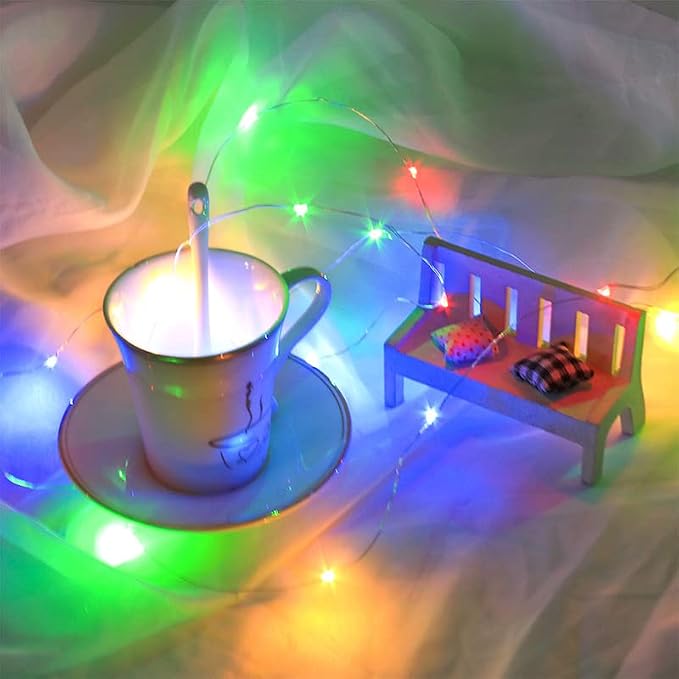 BXROIU Battery Fairy Lights, 6 Pack 20 LED Multi-Colour Silver Wire