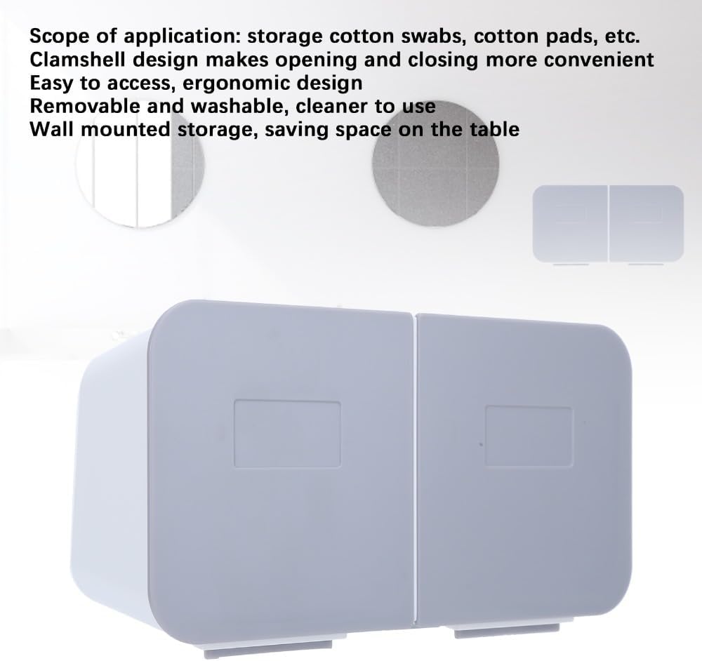 Makeup Cotton Swabs Organizer Wall Mounted with Flip Cover – Removable Washable Cotton Pad Holder for Bathroom,HIPS Material(White Grey)