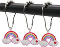 Decorative Rainbow Shower Curtain Hooks for Kids Bathroom - Rust-Proof Metal Stainless Steel Curtain Rings Set of 12 Fairy Fantasy Resin Rainbow Cloud Heart Kids Dormitory Bathroom Decor