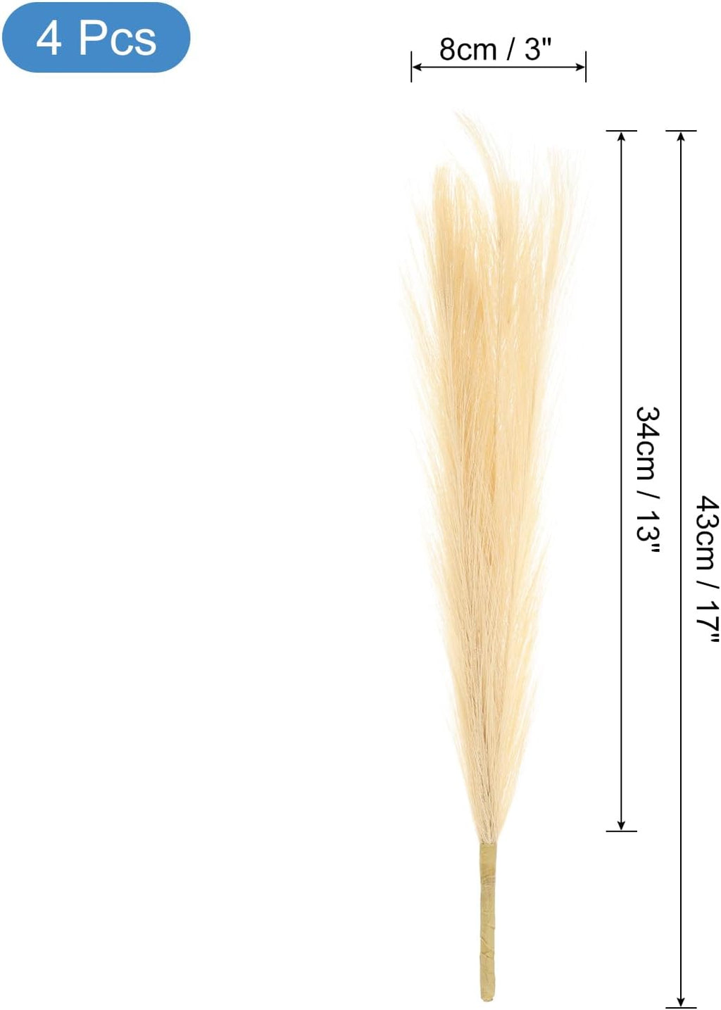 uxcell 4pcs Faux Pampas Grass 17 Inch 6 Stem Artificial Fake Dried Pampas Grass Decor for Floor Vase Filler, Wedding Decoration, Home Decoration, Light Coffee