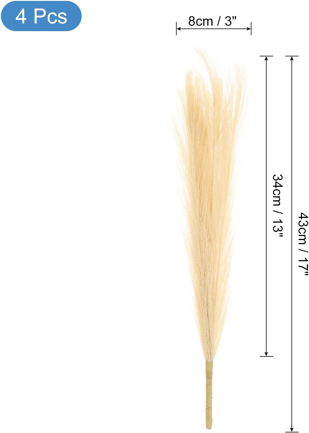 uxcell 4pcs Faux Pampas Grass 17 Inch 6 Stem Artificial Fake Dried Pampas Grass Decor for Floor Vase Filler, Wedding Decoration, Home Decoration, Light Coffee