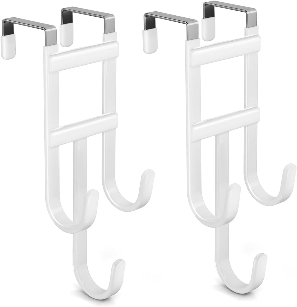 2 Packs Over-the-Door Hooks, Fits 1 1/2 Inch Interior Doors, No Installation Required, 100 Lb Heavy Duty with Rubber Anti-Scratch, Space-Saving Hangers for Bathroom, Bedroom, Kitchen, Office, White