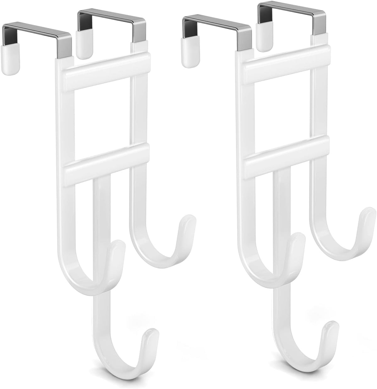 2 Packs Over-the-Door Hooks, Fits 1 1/2 Inch Interior Doors, No Installation Required, 100 Lb Heavy Duty with Rubber Anti-Scratch, Space-Saving Hangers for Bathroom, Bedroom, Kitchen, Office, White